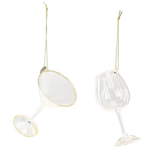 Artikel Decoratieve hanger glazen helder met goud 9cm 2st