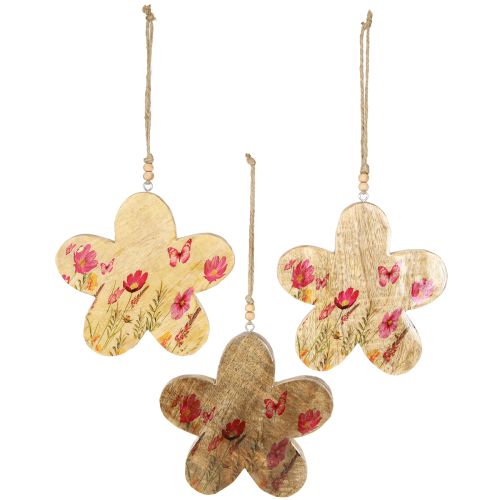 Artikel Decoratieve hangende houten bloemen lente natuurlijk roze 16cm 3st