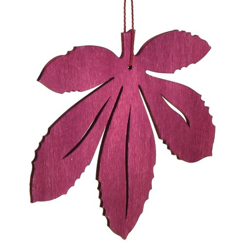 Artikel Decoratieve hanger hout herfstbladeren roze paars groen 12x10cm 12 st