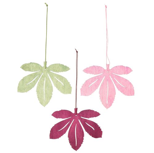 Artikel Decoratieve hanger hout herfstbladeren roze paars groen 12x10cm 12 st