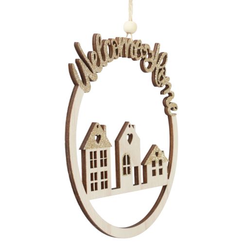 Floristik24 Decoratief Hangend Hout Goud Glitter Welkom Thuis Ø16.5cm 6 st.