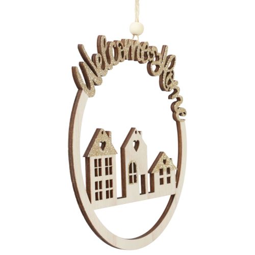 Artikel Decoratieve hanger hout goud glitter Welcome Home Ø16,5cm 6st