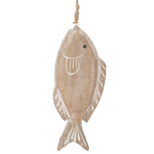 Houten decoratieve hangvis wit-natuur 21cm set van 2 | Floristik24.nl