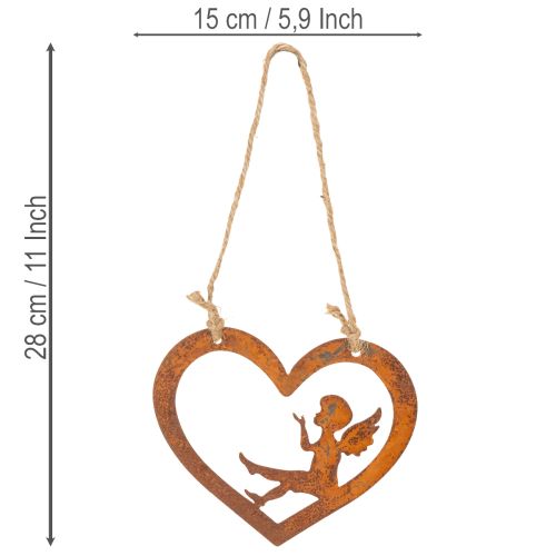 Decoratieve metalen hangornamenten, roestkleurige afwerking, hartvormig engeltje, Ø15 cm, 6 stuks | Floristik24.nl