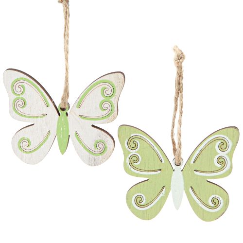 Artikel Decoratieve hanger vlinder decoratie hout naturel groen 5×6cm 12 st