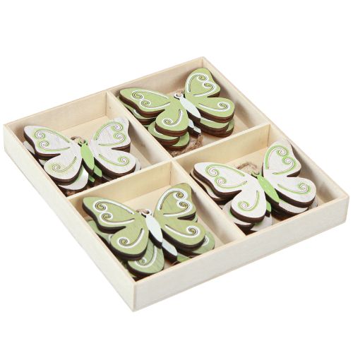 Artikel Decoratieve hanger vlinder decoratie hout naturel groen 5×6cm 12 st