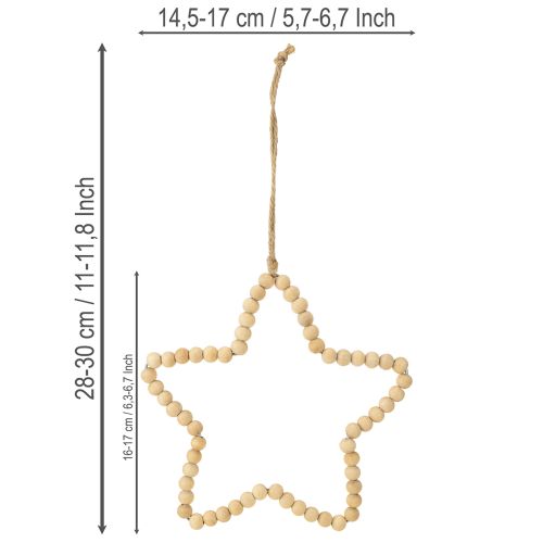 Artikel Decoratieve kerst houten kralen hart sterboom H16cm 3 st