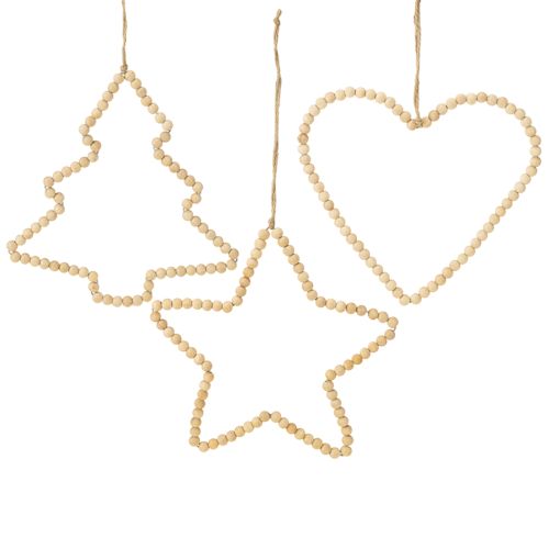 Artikel Decoratiehanger kerst houten kralen hart ster boom H20cm 3st