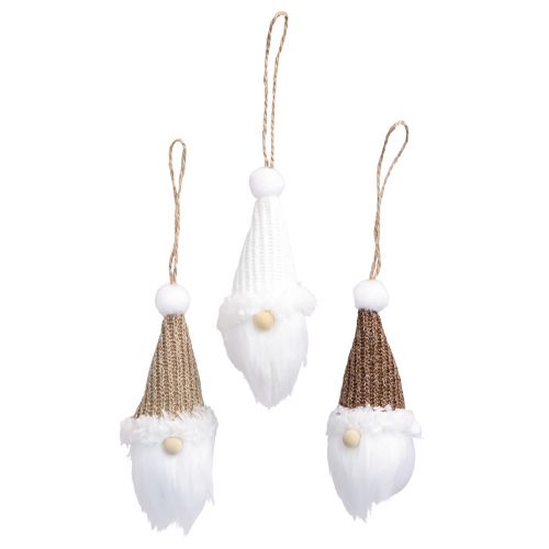 Artikel Decoratieve hanger kerstkabouter wit bruin H11cm 3 st
