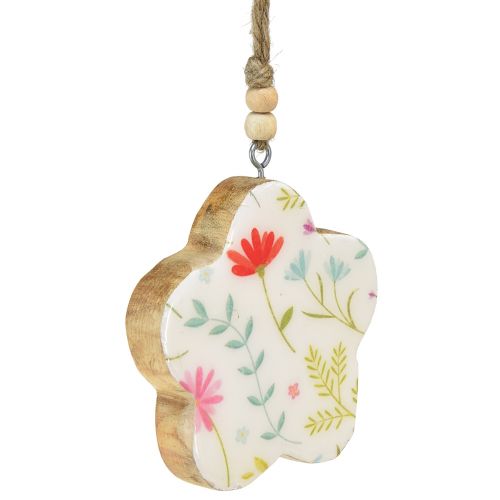 Artikel Decoratieve hanger bloem hout glans wit gekleurd Ø9,5cm 20cm
