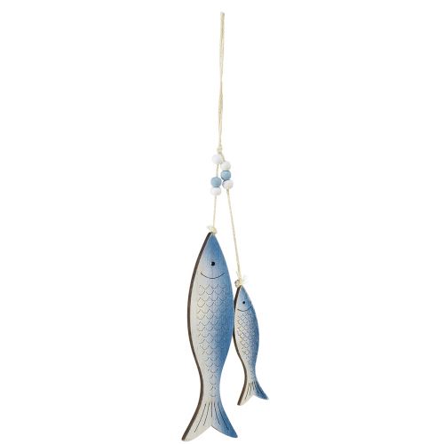 Decoratieve hanger vis blauw witte schubben 11,5/20cm set van 2