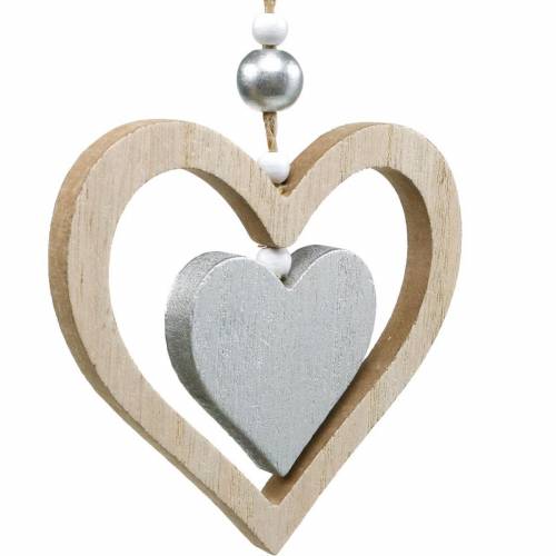 Floristik24 Decoratieve hanger hart bloem vlinder naturel, zilver houten decoratie 6 st