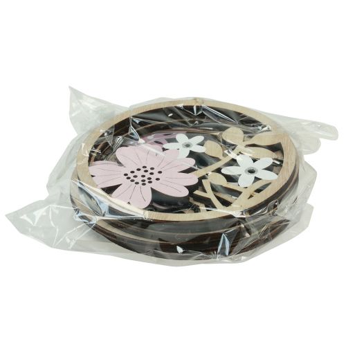 Artikel Decoratieve hanger hout bloemen naturel wit paars glitter Ø12cm 6 st