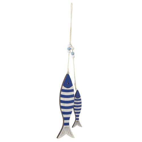 Decoratieve hanger houten vis sierstrips 11,5/20cm set van 2
