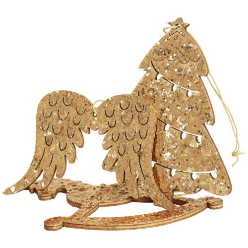 Floristik24 Decoratieve hanger hout goud glitter kerstboomversieringen 10cm 6 st