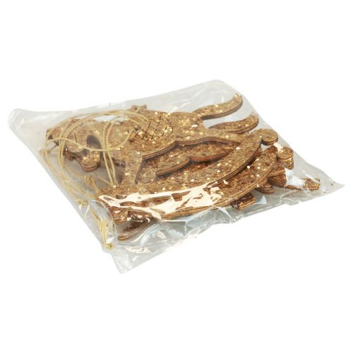 Floristik24 Decoratieve hanger hout goud glitter kerstboomversieringen 10cm 6 st