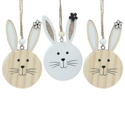 Floristik24 Decoratieve hanger houten konijnenkop naturel witgoud 10,5cm 8 stuks