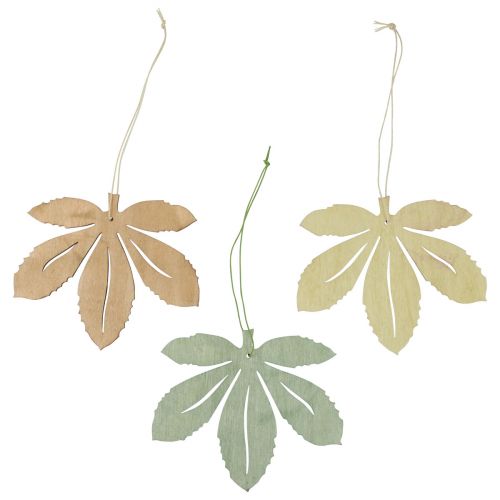 Artikel Decoratieve hanger hout herfstbladeren groen naturel bruin 12x10cm 12 st