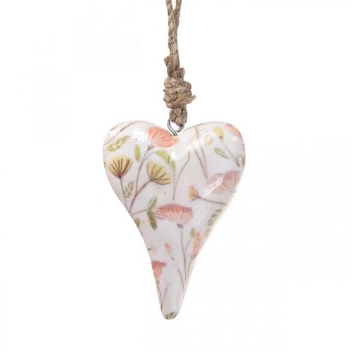 Deco hanger houten hart deco hanger motief bloemen 7x10x2,5cm
