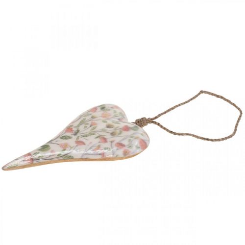 Floristik24 Deco hanger houten hart deco hanger motief bloemen 12x2,5x20xcm