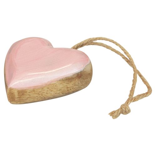 Artikel Decoratieve hanger hout houten harten decoratie lichtroze glanzend 6cm 8 st