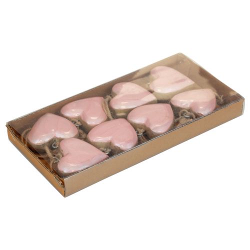 Artikel Decoratieve hanger hout houten harten decoratie lichtroze glanzend 6cm 8 st