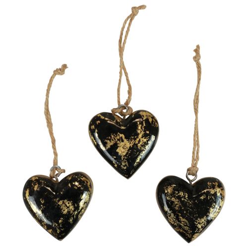Floristik24 Decoratieve hanger hout houten harten decoratie naturel zwart goud 6cm 8st