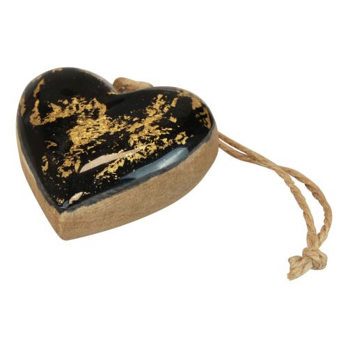 Artikel Decoratieve hanger hout houten harten decoratie naturel zwart goud 6cm 8 st