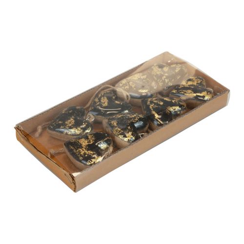 Artikel Decoratieve hanger hout houten harten decoratie naturel zwart goud 6cm 8 st