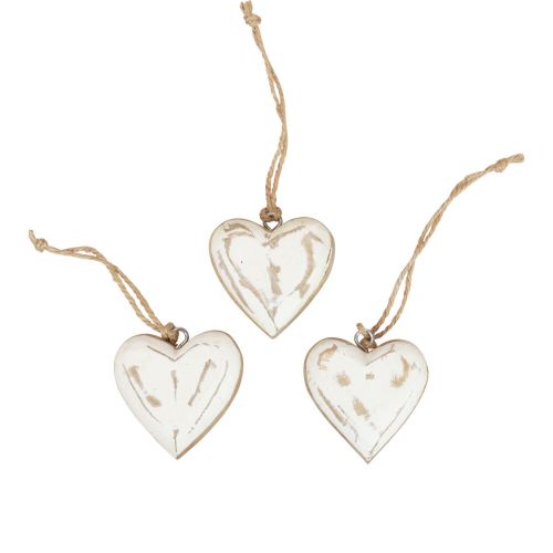 Decoratieve hangers hout houten harten naturel wit goud vintage 6cm 8st