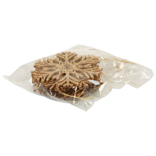 Artikel Decoratiehanger hout sneeuwvlokken deco goud winter Ø10cm 9st