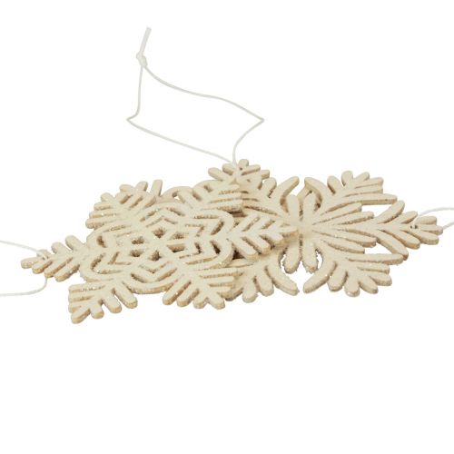 Decoratiehanger hout sneeuwvlokken deco wit glitter Ø10cm 12st