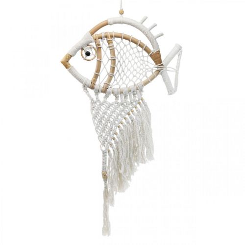 Hangende decoratie deco hanger maritieme decoratie vis macrame 76cm