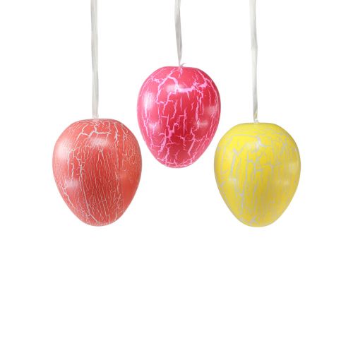 Floristik24 Decoratieve hanger paaseieren geel/roze/rood craquelé Ø8,5cm 3 st