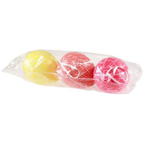 Artikel Decoratieve hanger paaseieren geel/roze/rood craquelé Ø8,5cm 3 st