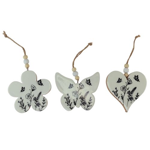 Floristik24 Decoratieve hanger hart bloem vlinder wit naturel 9cm 3st