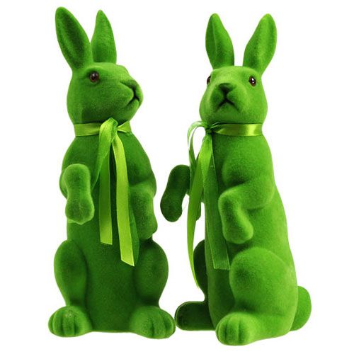 Floristik24 Decoratieve konijnen zittend groen geflockt H27.5cm 2st