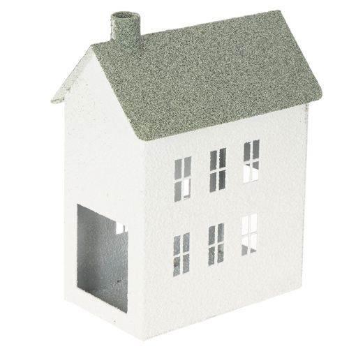 Decoratief metalen huisje in de vorm van een huis met ramen en schoorsteen, 22 cm.