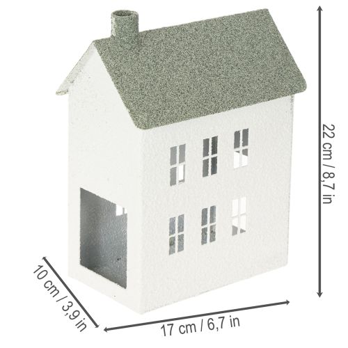 Decoratief metalen huisje in de vorm van een huis met ramen en schoorsteen, 22 cm. | Floristik24.nl