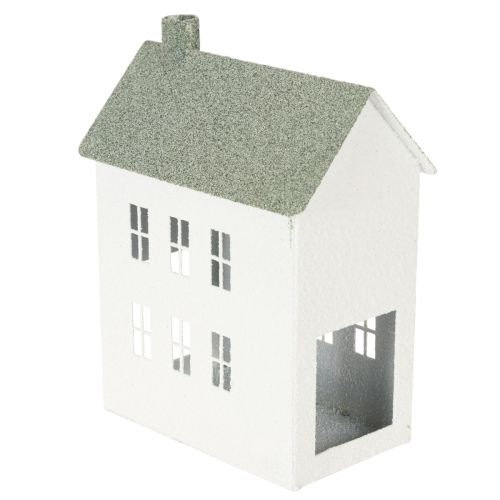 Decoratief metalen huisje in de vorm van een huis met ramen en schoorsteen, 22 cm. | Floristik24.nl