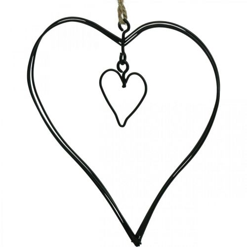 Floristik24 Decoratief hart om op te hangen metalen hart zwart 10,5cm 6st