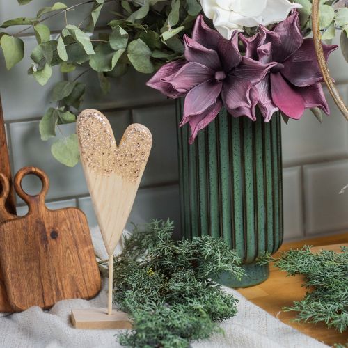 Floristik24 Decoratief hart op standaard hout met glitter H27cm