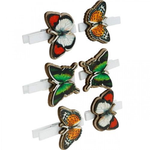 Artikel Decoratieve clip vlinder, cadeau-decoratie, lente, vlinders gemaakt van hout 6st