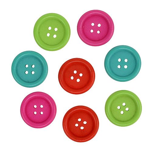 Floristik24 Decoratieve houten knopen, diverse kleuren. Ø2,5cm 72 st