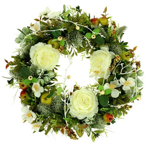 Floristik24 Decoratieve krans met rozen Ø40cm wit, groen