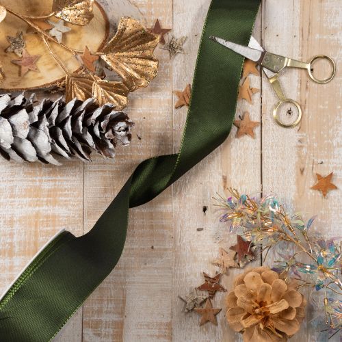 Satijnen lint voor het inpakken van cadeaus, taftlint, groen, 40 mm breed, 5 m lang | Floristik24.nl