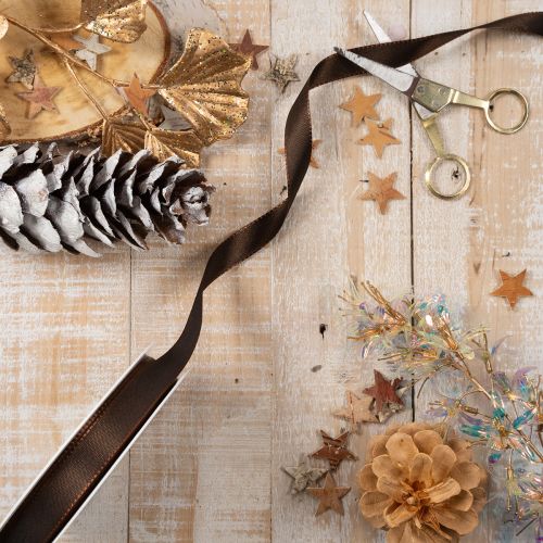 Bruin taft cadeaulint voor feestelijke decoratie, 15 mm breed, 10 m lang | Floristik24.nl