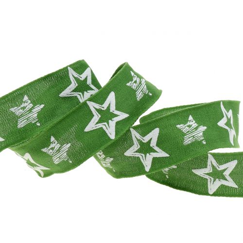 Floristik24 Decoratieve lintjute met stermotief groen 40mm 15m