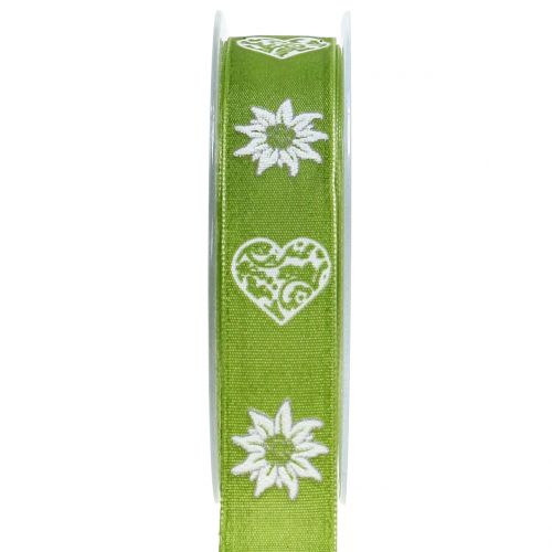 Floristik24 Decoratief lint met edelweiss groen 25mm 20m