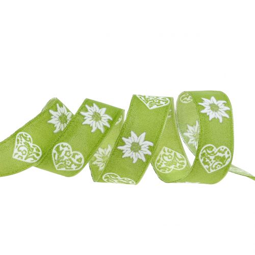 Artikel Decoratief lint met edelweiss groen 25mm 20m